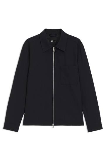 Jacka BOSS BOSS Melange Virgin Wool Relaxed-Fit Overshirt Svart | 50546339