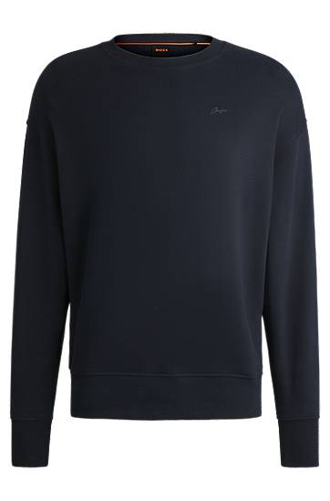 Sweater BOSS Slim-Fit Cotton-Terry Sweatshirt Mörkblå | 50534821