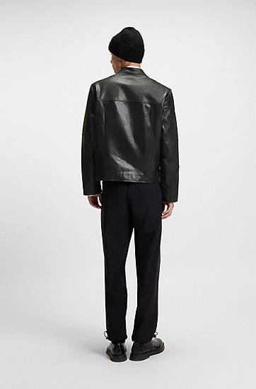 Jacka BOSS Slim-Fit Leather Jacket Svart | 50540984, 1