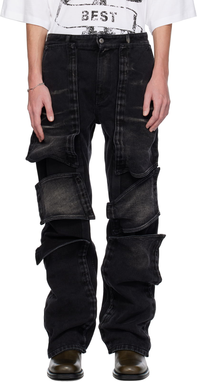 Cargo byxor Y/PROJECT Velcro Multi Panel Jeans Svart | 207PA020