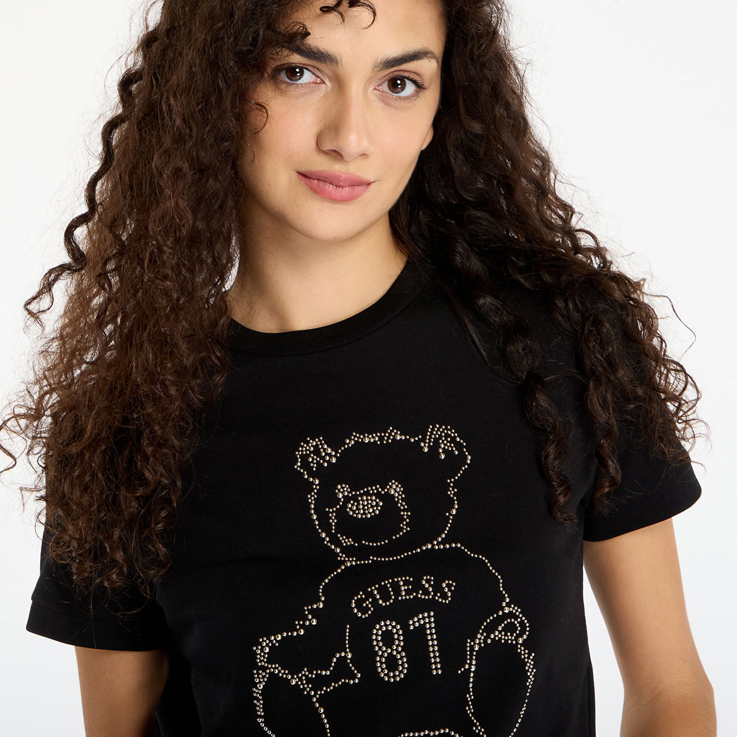 T-shirt GUESS Short Sleeve Rhinestone Teddy Bear Unique Attitude T-Shirt Svart | V5BI16K8FQ4-JBLK, 1