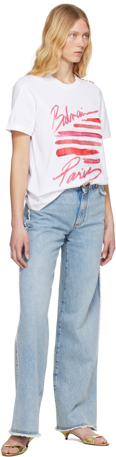 T-shirt Balmain Balmain Lipstick Print T-Shirt Vit | EF0EF135GE91, 3
