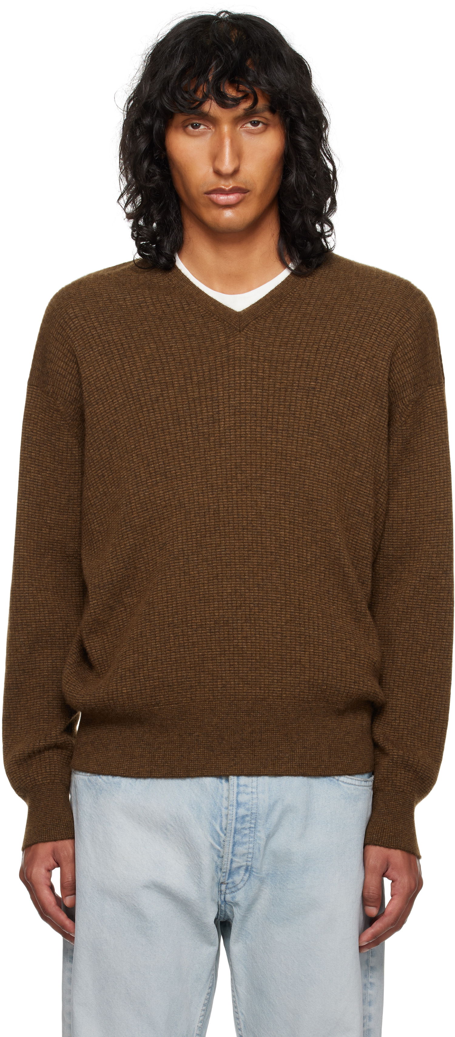 Sweater The Row Knitted V-Neck Sweater Brun | 830-Y363, 0