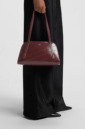 Axelväska BOSS Stitched Faux-Leather Shoulder Bag with Stacked-Logo Hardware Bourgogne | 50552251, 1