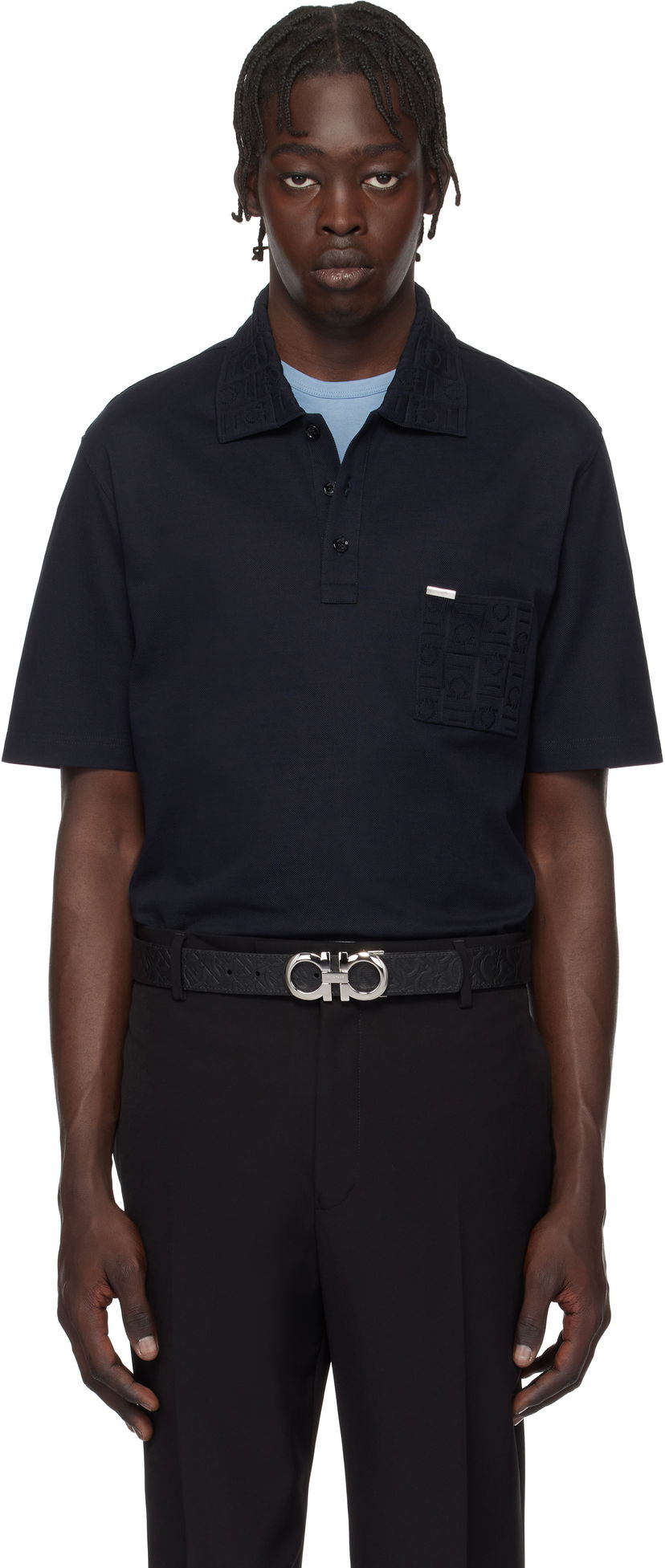 Polotröja FERRAGAMO Salvatore Ferragamo Jacquard Pocket Polo Mörkblå | 781014