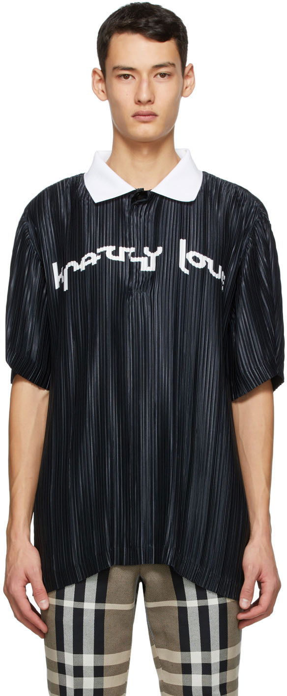Polotröja Burberry Burberry 'Crazy Love' Pleated Polo Svart | 4565874