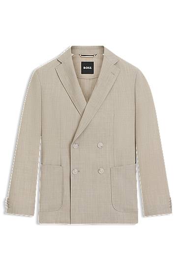 Jacka BOSS BOSS Double-Breasted Micro-Patterned Virgin Wool Blazer Beige | 50553881