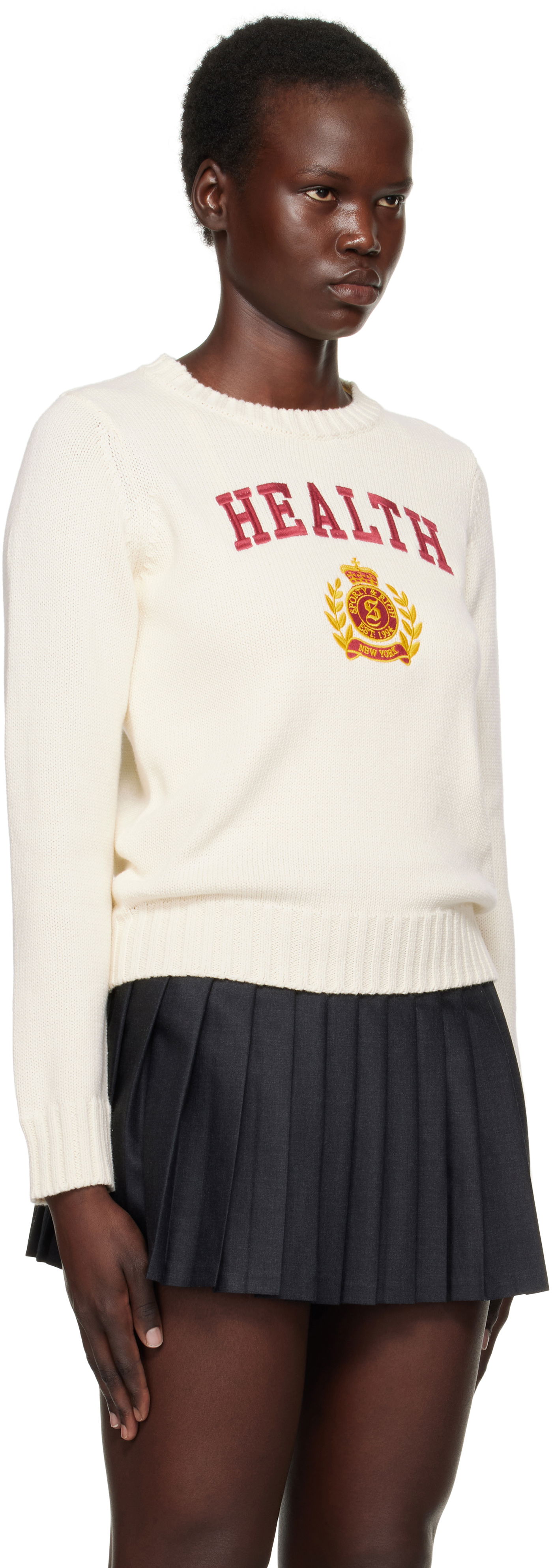 Sweater Sporty & Rich 'Health' Crest Knitted Sweater Vit | WS065506240CR01, 1