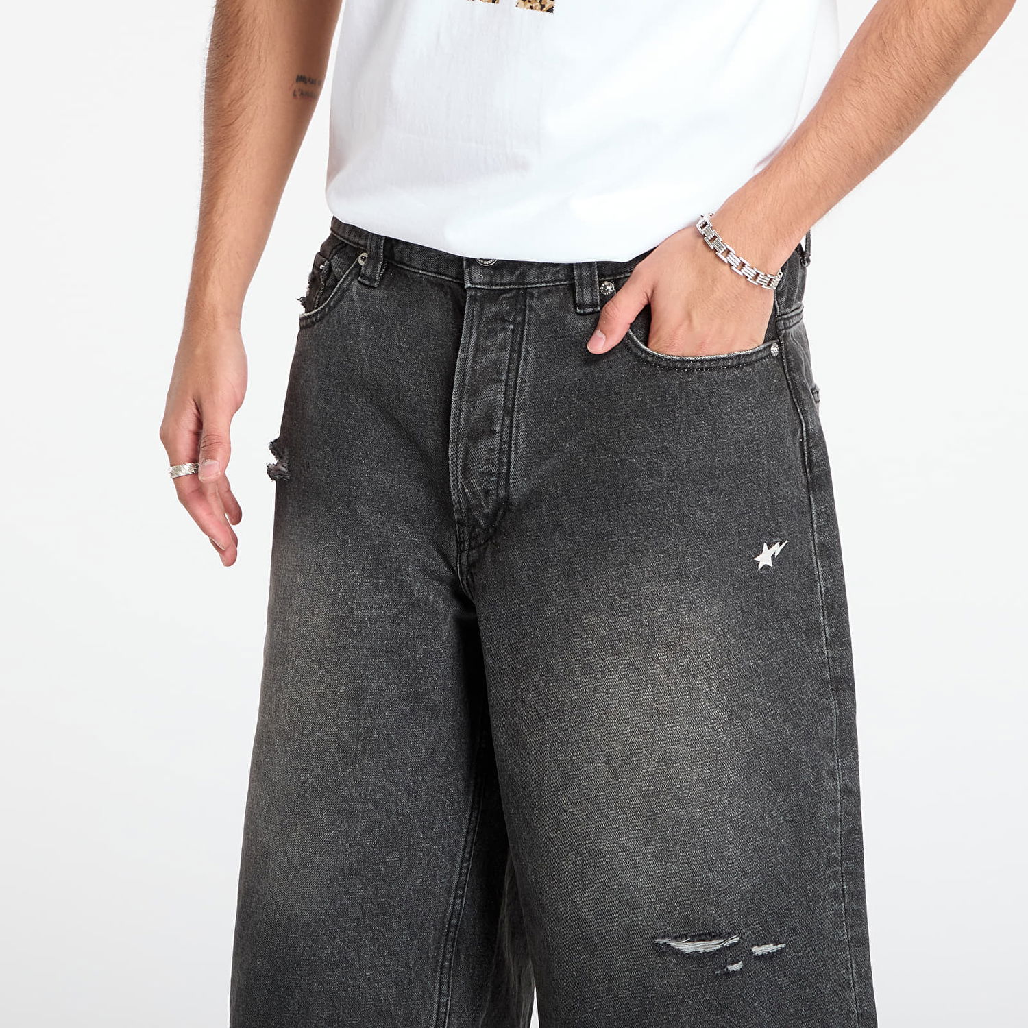 Shorts BAPE Sta Relaxed Fit Denim Shorts Grå | 001DSL801302MBLK, 1