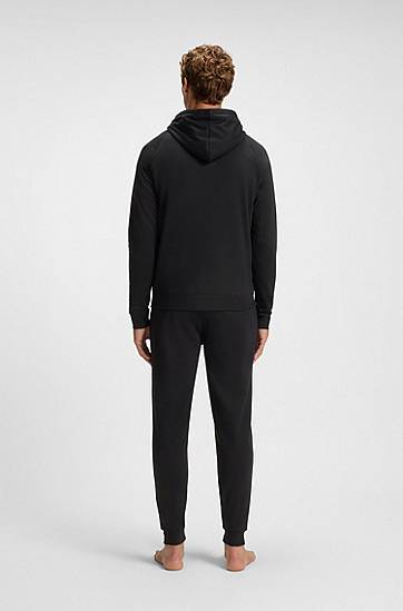 Sweatshirt BOSS Cotton-terry Full-Zip Hoodie with Logo Stripe Svart | 50550571, 1