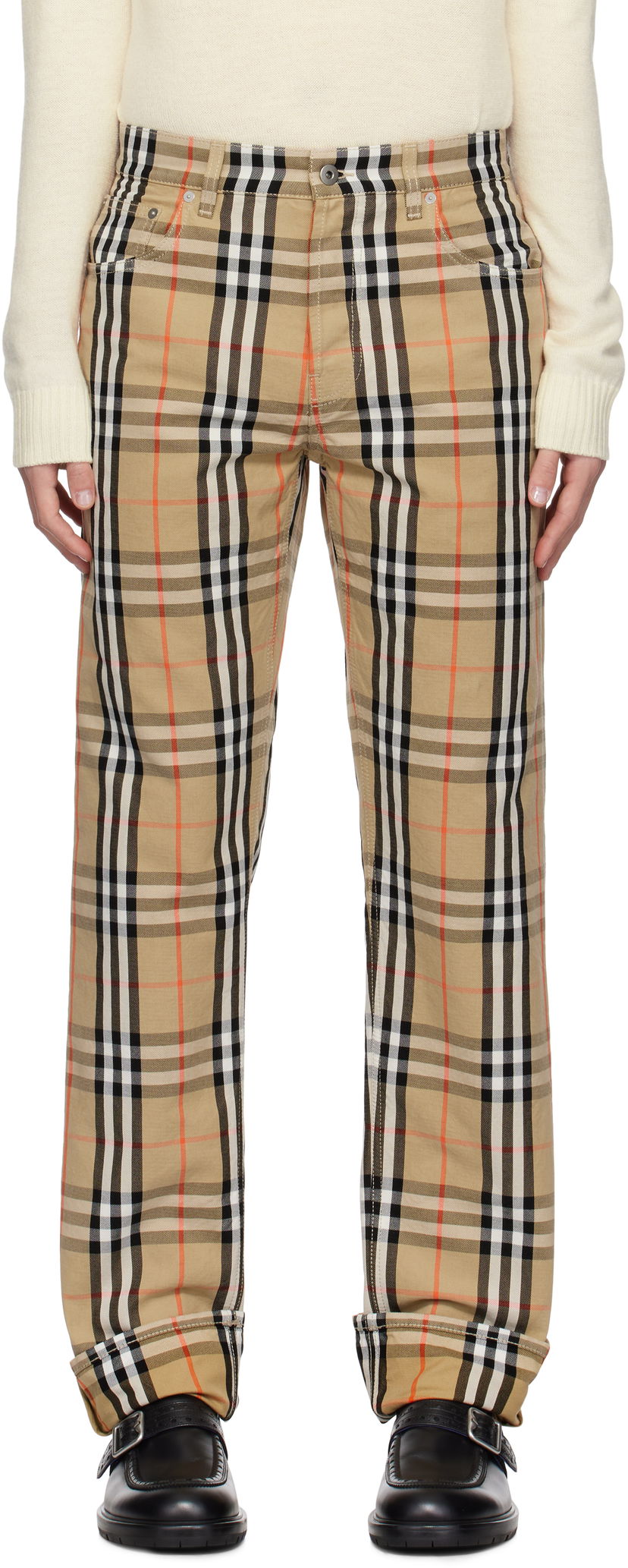 Byxor Burberry Check Trousers Beige | 8096639