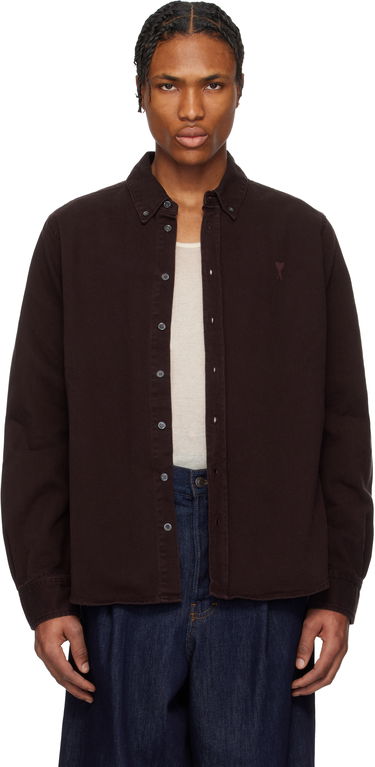 Skjorta AMI AMI Cotton Button-Down Ami de Coeur Shirt Bourgogne | USH060.DE0054, 0