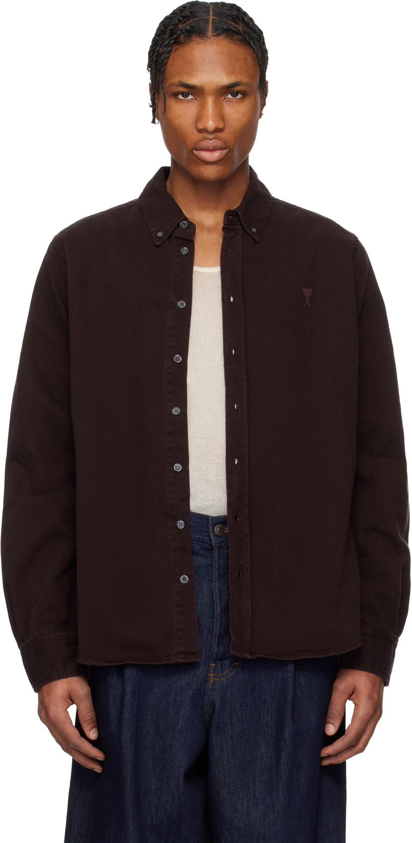 Skjorta AMI AMI Cotton Button-Down Ami de Coeur Shirt Bourgogne | USH060.DE0054