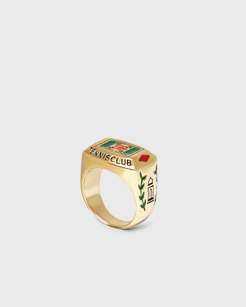 Ringa Casablanca Gold Tone Tennis Club Enamel Signet Ring Metallisk | APF25-JW-087-01