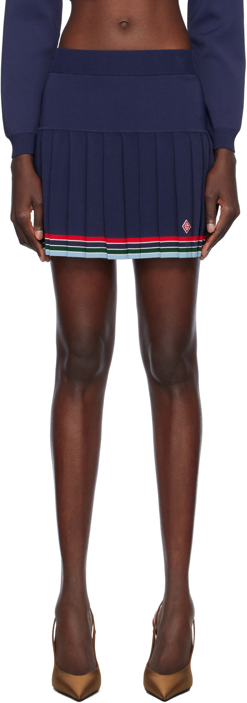 Kjol Casablanca Casablanca Baseball Pleated Miniskirt Mörkblå | WS25-KW-983-01