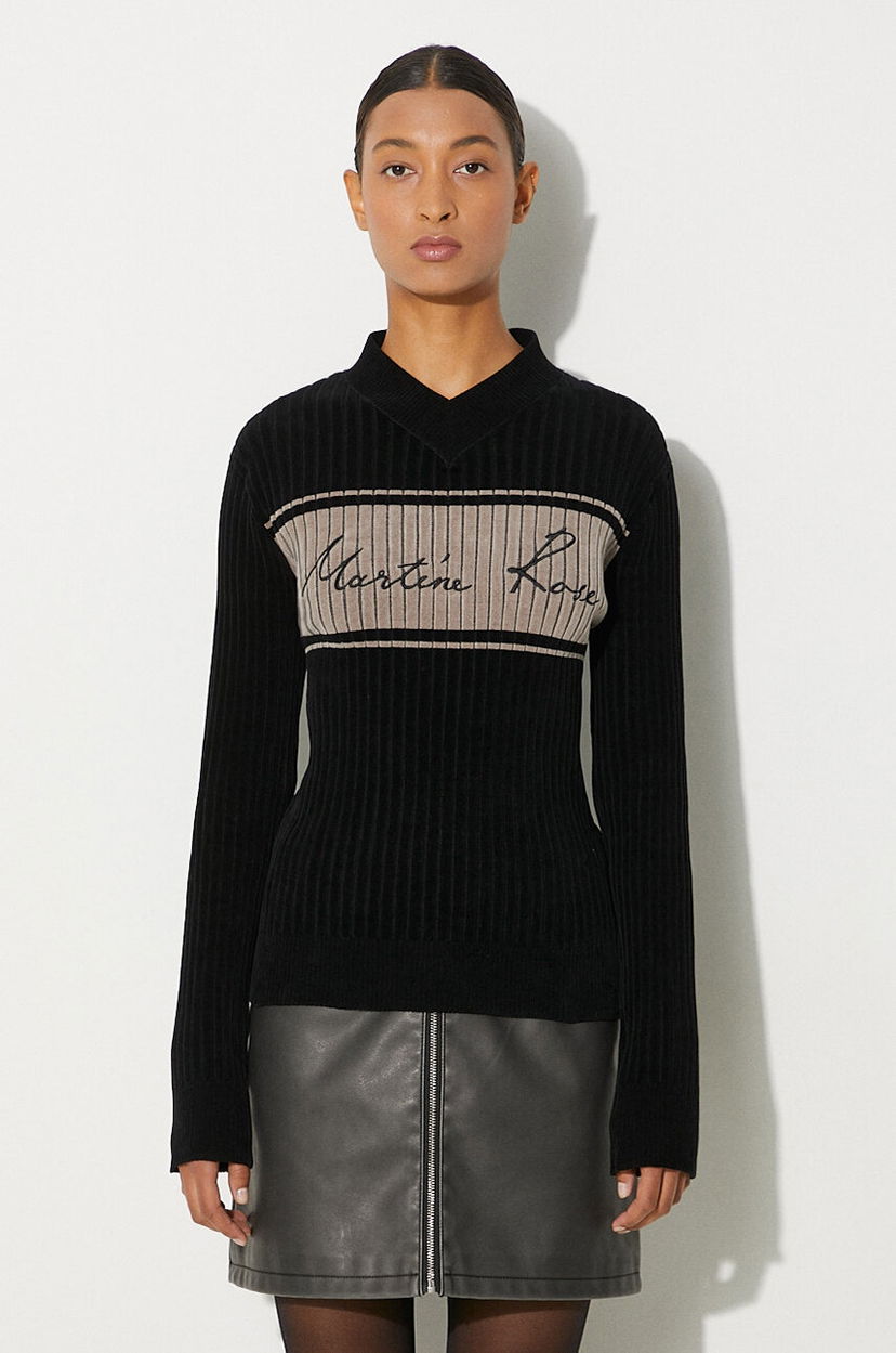 Sweater Martine Rose Martine Rose Chenille Ribbed V-Neck Jumper Svart | 946YA02008