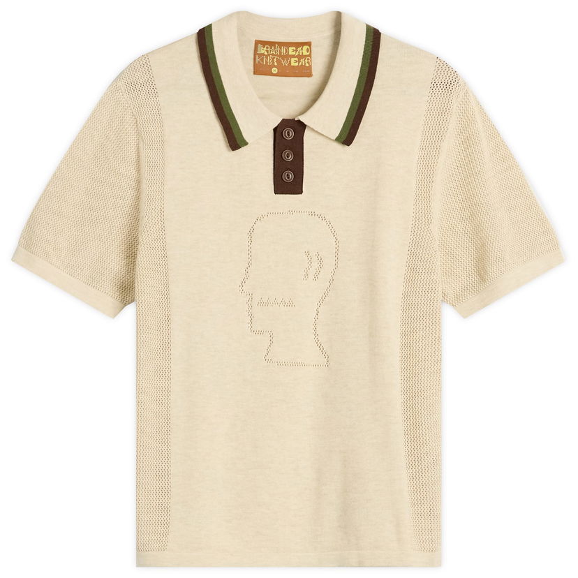 Polotröja Brain Dead Brain Dead Logo Head Knit Polo, Size Large Beige | BDS25T260043-NTL