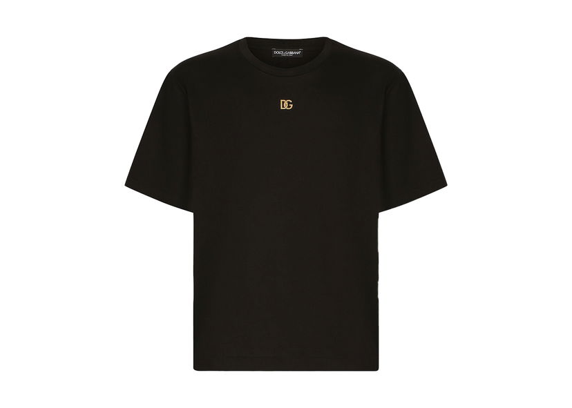 T-shirt Dolce & Gabbana Metallic DG Logo Cotton T-Shirt Black/Gold Svart | G8NC5ZG7A0WN0000