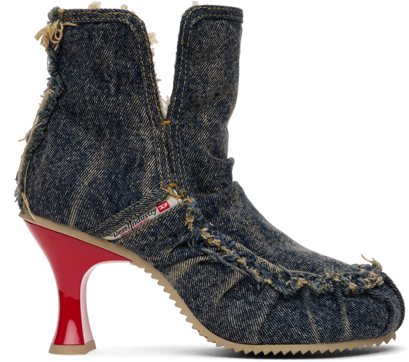 Sneakers och skor Diesel D-Woodstock Ab Distressed Denim Flared Heel Ankle Boots Flerfärgad | Y03696 P1848