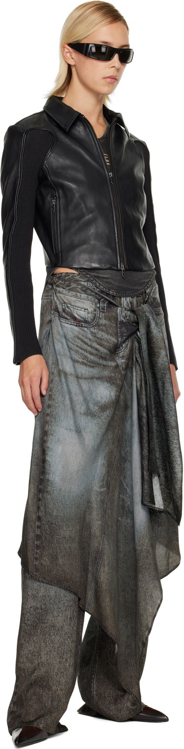 Jacka Diesel Leather Jacket with Ribbed Knit Sleeves Svart | A15373 0AJIR, 3