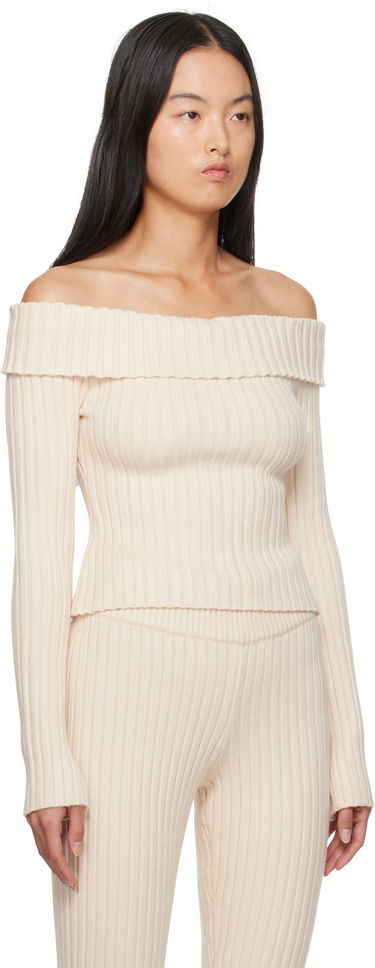 Sweater GUIZIO Guizio Thalia Off Shoulder Ribbed Knit Sweater Brun | F24108S045, 4