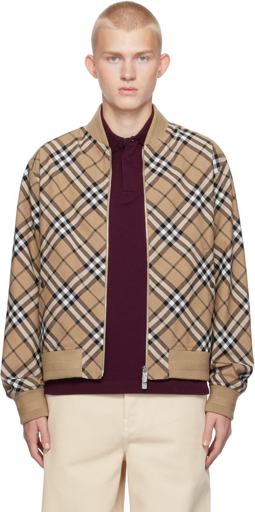 Bomberjacka Burberry Wool Blend Bomber Jacket Beige | 8092963