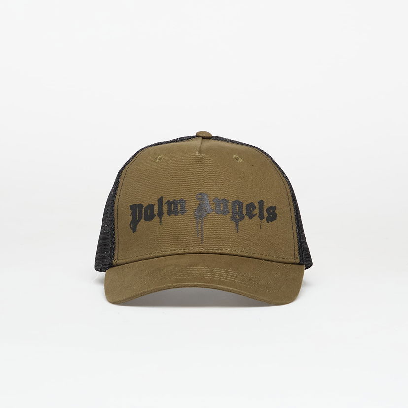 Keps Palm Angels Spray Logo Trucker Cap Army Green/ Black Universal Brun | PMLB068F25FAB0025810