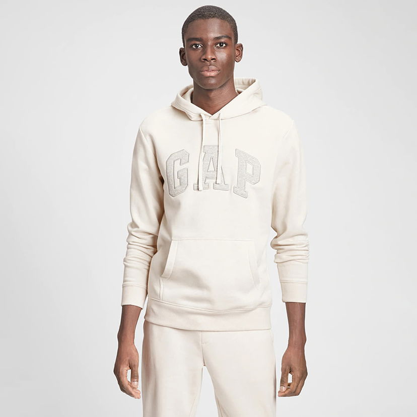 Sweatshirt GAP Logo Pullover Hoodie Unbleached White Vit | 738102-10