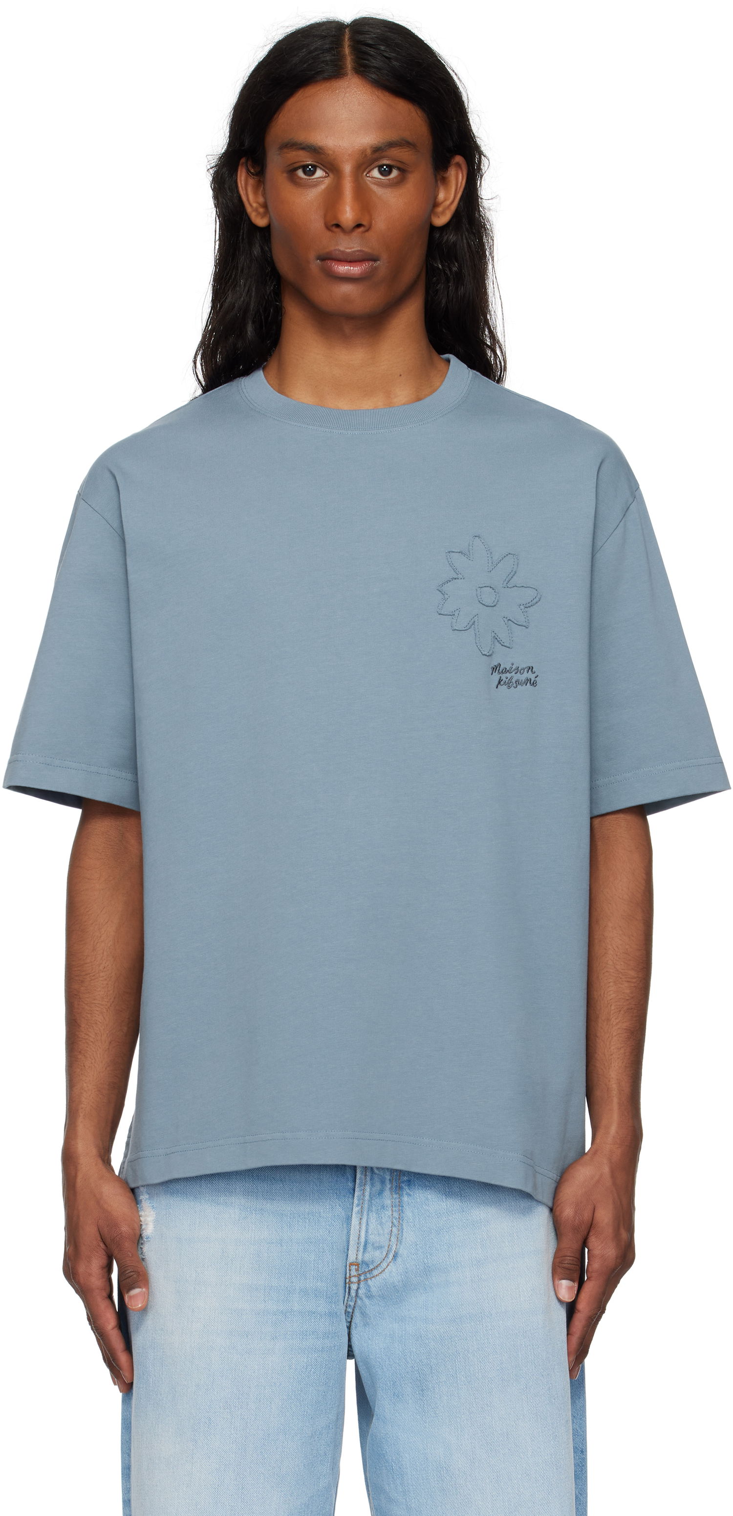 T-shirt MAISON KITSUNÉ Maison Kitsuné Crafted Daisy Oversize T-Shirt Blå | OM00124KJ7020, 0