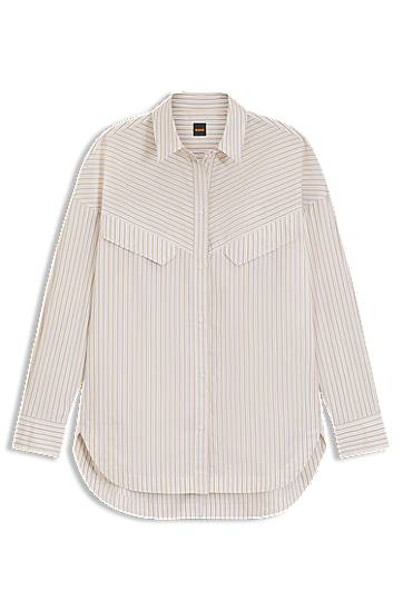 Skjorta BOSS Oversized Striped Cotton Blouse Beige | 50543554