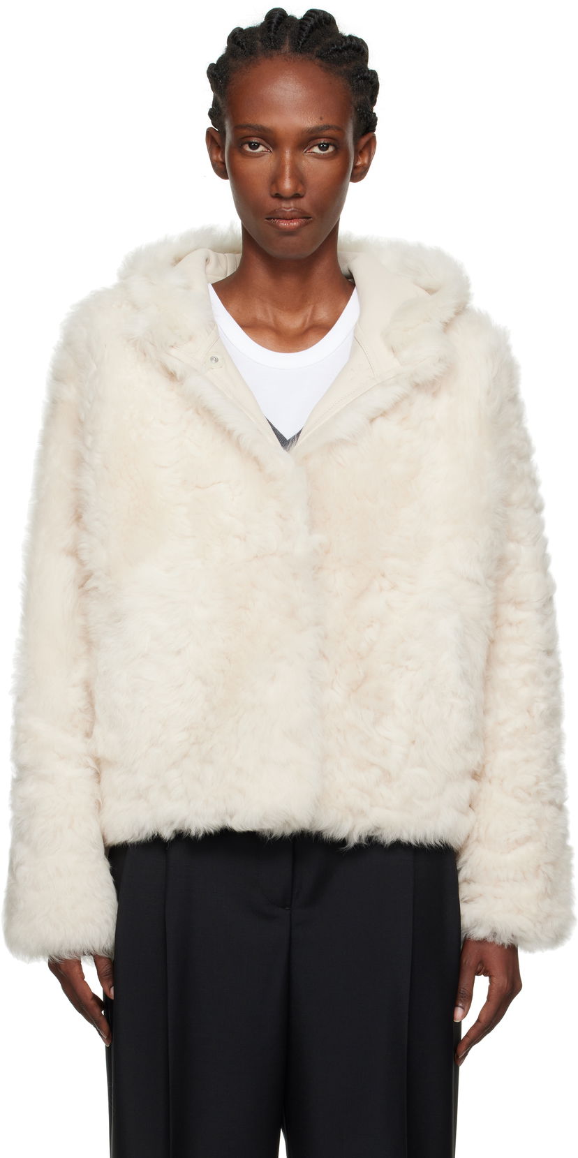 Jacka Yves Salomon Yves Salomon Short Hooded Shearling Jacket Vit | 26W25WYV62461TOSX
