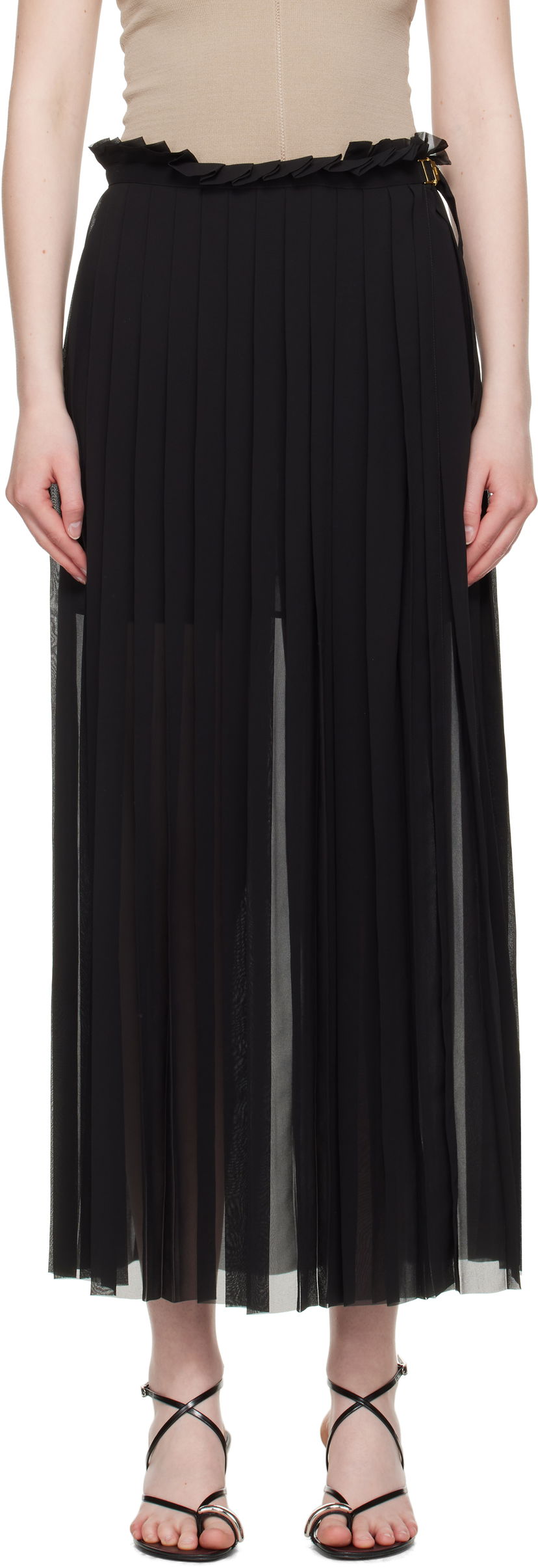 Kjol AMI AMI Paris Pleated Midi Skirt Svart | FSK353.PL0027