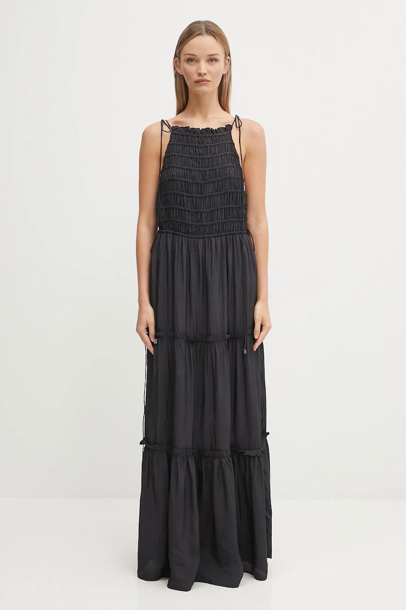 Klä GANNI GANNI Viscose Habotai Maxi Smock Slip Dress Svart | W0571
