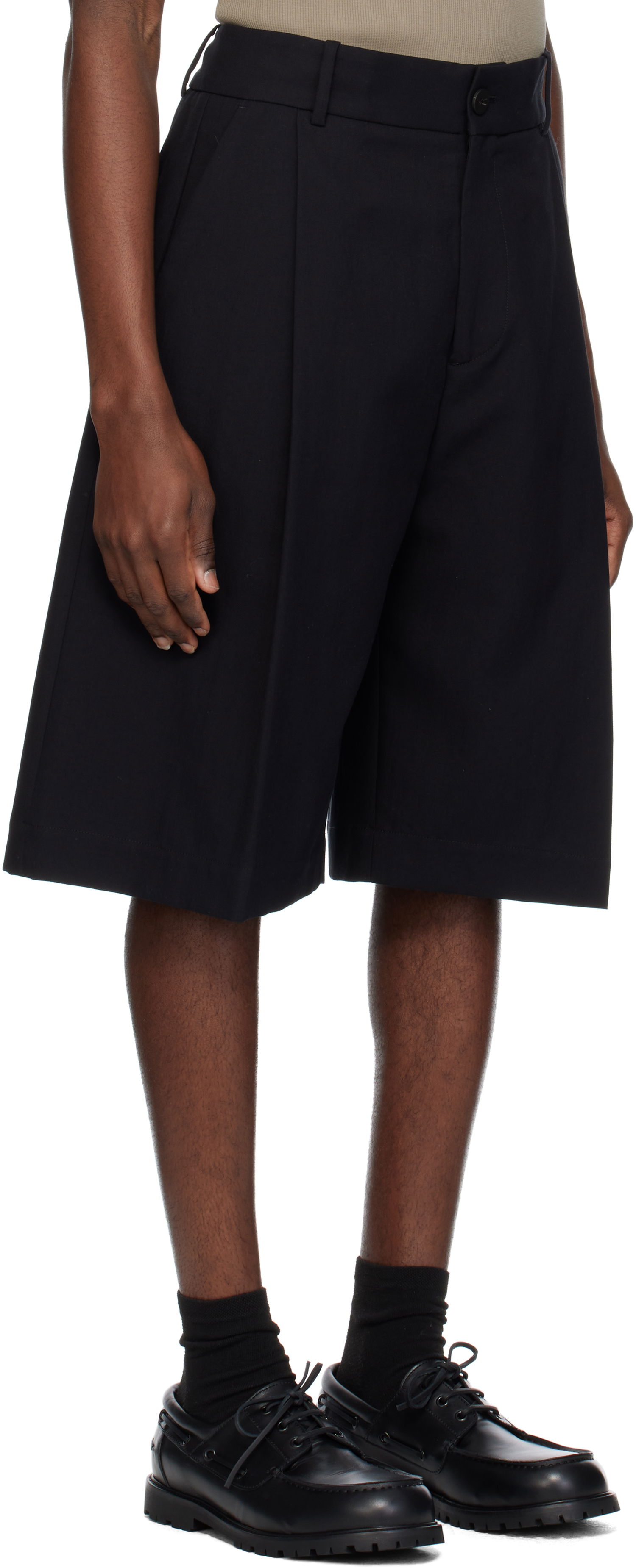 Shorts Studio Nicholson Studio Nicholson Fowld Wide-Leg Shorts Svart | FOWLD SNM - 1187, 1