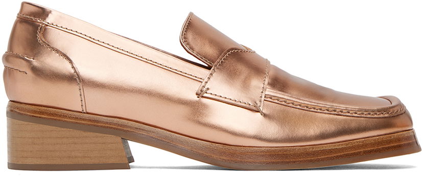 Sneakers och skor Eckhaus Latta Eckhaus Latta Square-Toe Penny Loafers with Block Heel Metallisk | FEKLMLTLO06V25