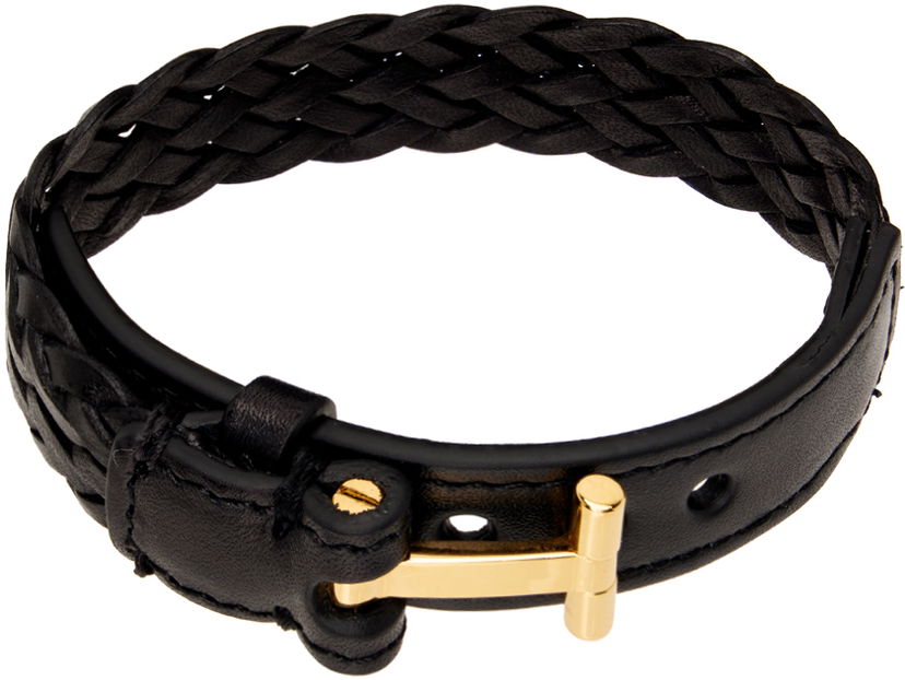 Armband Tom Ford Black Woven Leather Bracelet Svart | JM001-ICL001G
