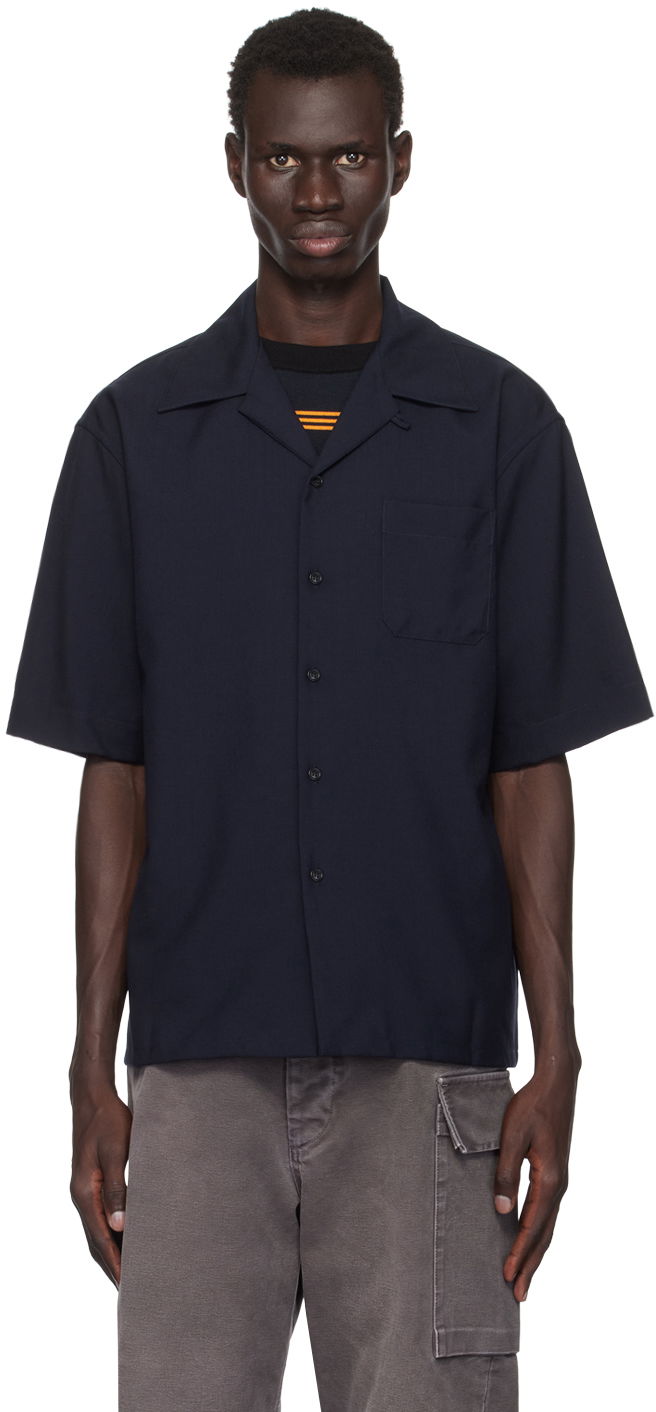 Skjorta Marni Tropical Wool Shirt Mörkblå | CUMU0213A5 TW839