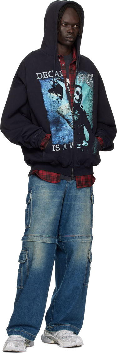Sweatshirt VETEMENTS Vetements Cradle of Filth Cut-Up Oversized Zip-Up Hoodie Svart | UCF76ZU950BB, 3