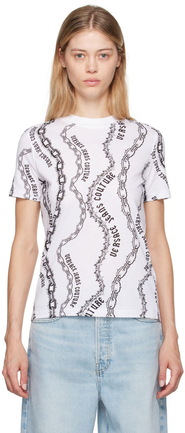 T-shirt Versace Jeans Couture White & Black Chain Couture T-Shirt Vit | E77HAH613_EJS365
