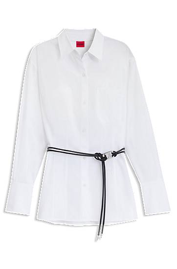 Skjorta BOSS Slim Fit Long Blouse with Faux Leather Belt Vit | 50543364