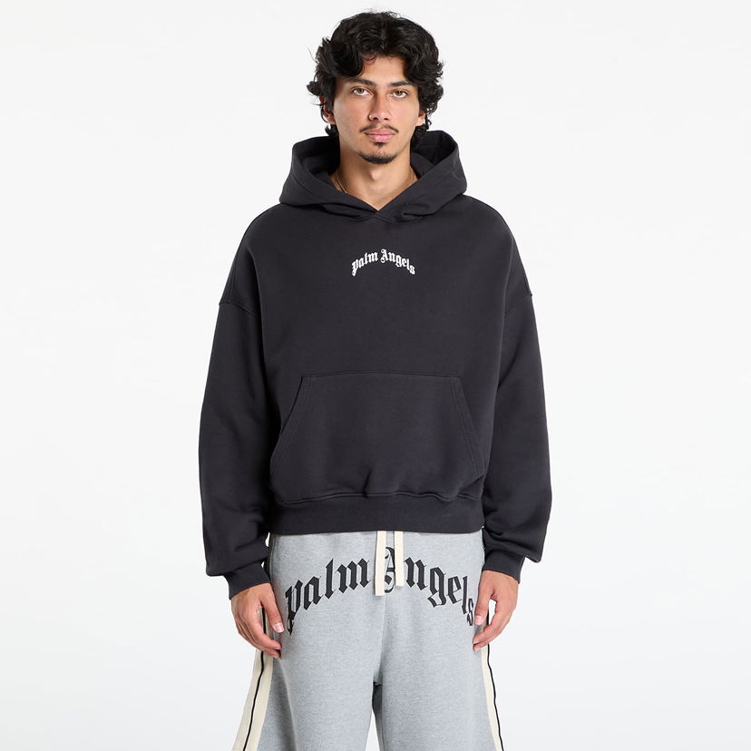Sweatshirt Palm Angels Palm Angels Back Curved Logo Loose Hoody Svart | PMBB17EF25FLE0041003