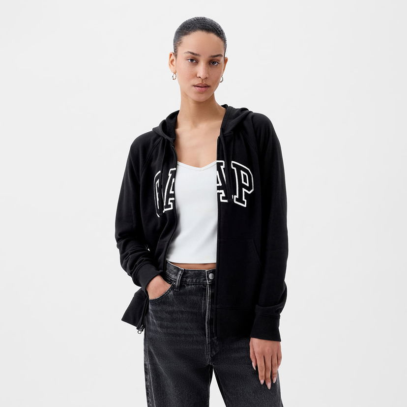 Sweatshirt GAP Fullzip Logo Hoodie True Black V2 Svart | 870536-05