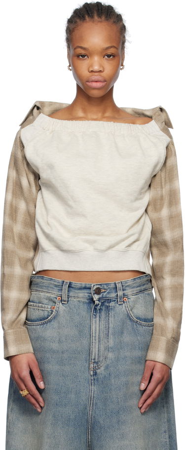 Sweater We11done We11done Check Panel Off-Shoulder Sweatshirt Beige | WD-BL0-25-153-W-BG, 0