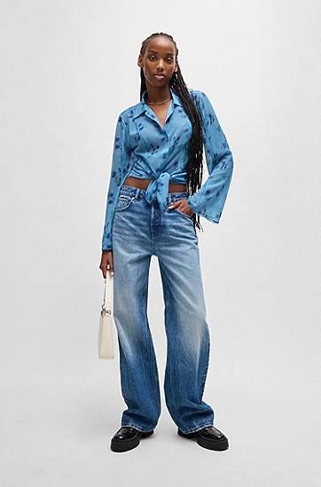 Skjorta BOSS Slim Fit Floral Print Blouse Blå | 50531573, 1