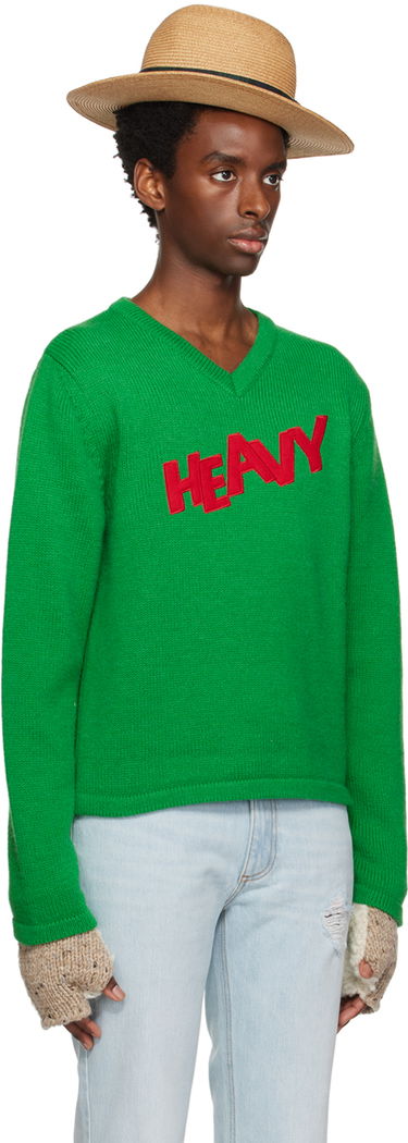 Sweater ERL ERL Men's Patch V-Neck Sweater Grön | ERL06N008, 3