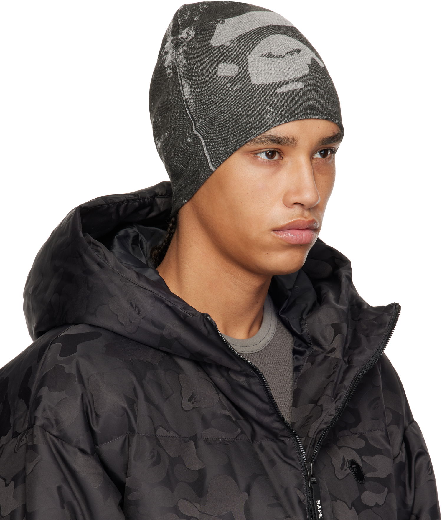 Mössa BAPE A Bathing Ape Ape Head Knit Beanie Grå | 001HTK801010M, 1