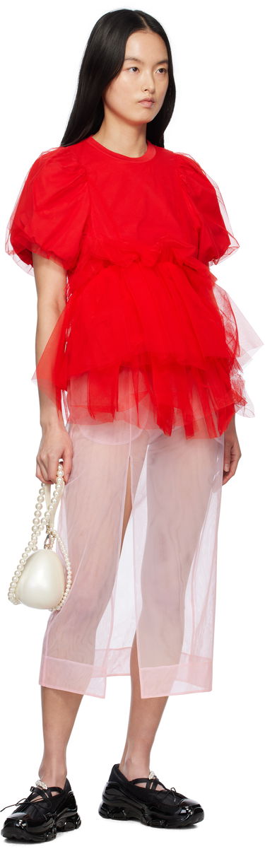 T-shirt Simone Rocha Simone Rocha Tulle Overlay Puff Sleeve Tutu Hem T-Shirt Röd | 5310 0553, 3