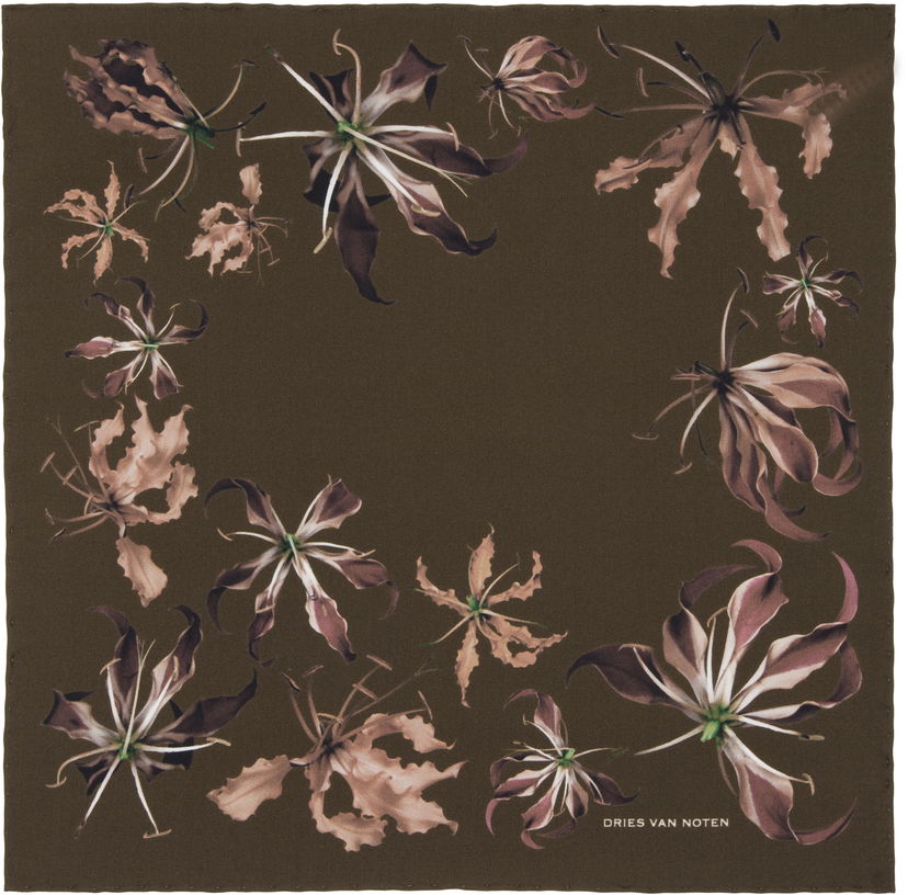Halsduk Dries Van Noten Floral Printed Pocket Square Brun | 252-021301-2010