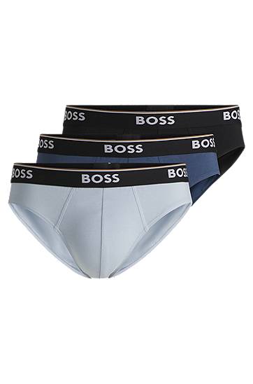 Boxare BOSS BOSS Stretch-Cotton Briefs, 3-Pack with Logo Waistbands Svart | 50531681