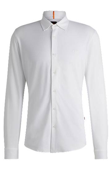 Skjorta BOSS Slim Fit Melange Cotton Piqué Shirt Vit | 50519748